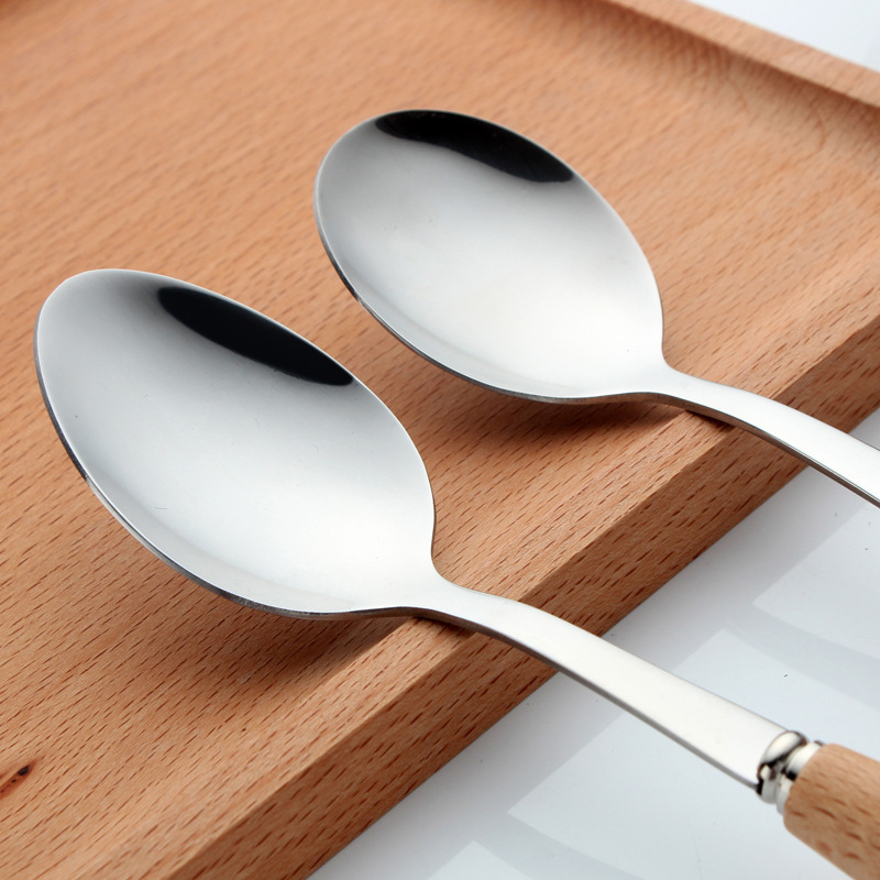 Beech Handle 410 Stainless Steel Steak Knife and Fork Spoon Japanese Style Chopsticks Dessert Spoon Tableware Set Gift
