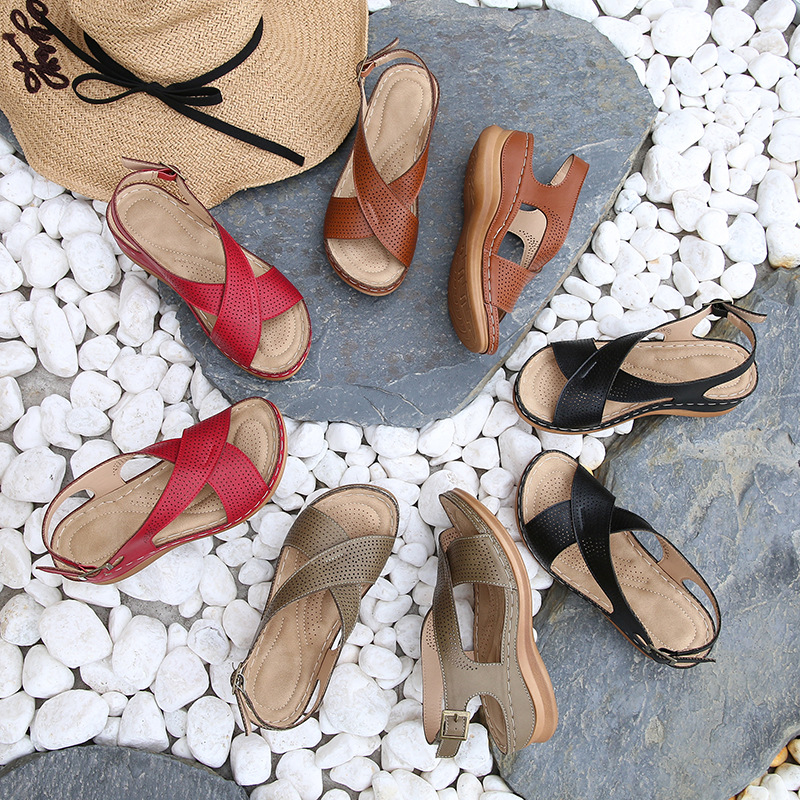 women's shoes women's Summer New Retro Bohemian Wedge Sandals Cross-border Large Size Sandals Buckle Sandals