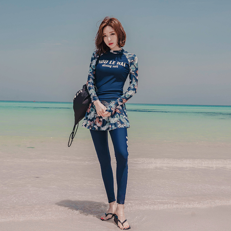 Korean Diving Suit Women's Split Long-sleeved Swimsuit Conservative Slimming Anti-sundry Surfing Snorkeling Suit Jellyfish Suit