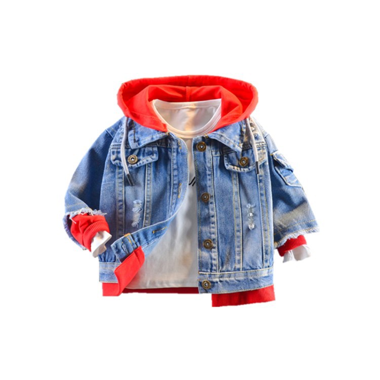 Children's fake two-piece coat Denim Spring and Autumn New Korean style western style children's cartoon printed boys' children's jacket