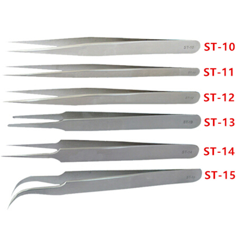 ST series stainless steel tweezers curved thin pointed tweezers Bird's Nest pick hair acne clip repair tool set