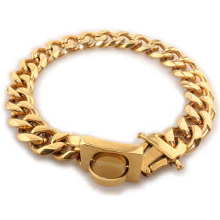 19mm stainless steel pet dog chain titanium steel six-sided grinding dog collar dog chain big gold chain dog walking dog ring