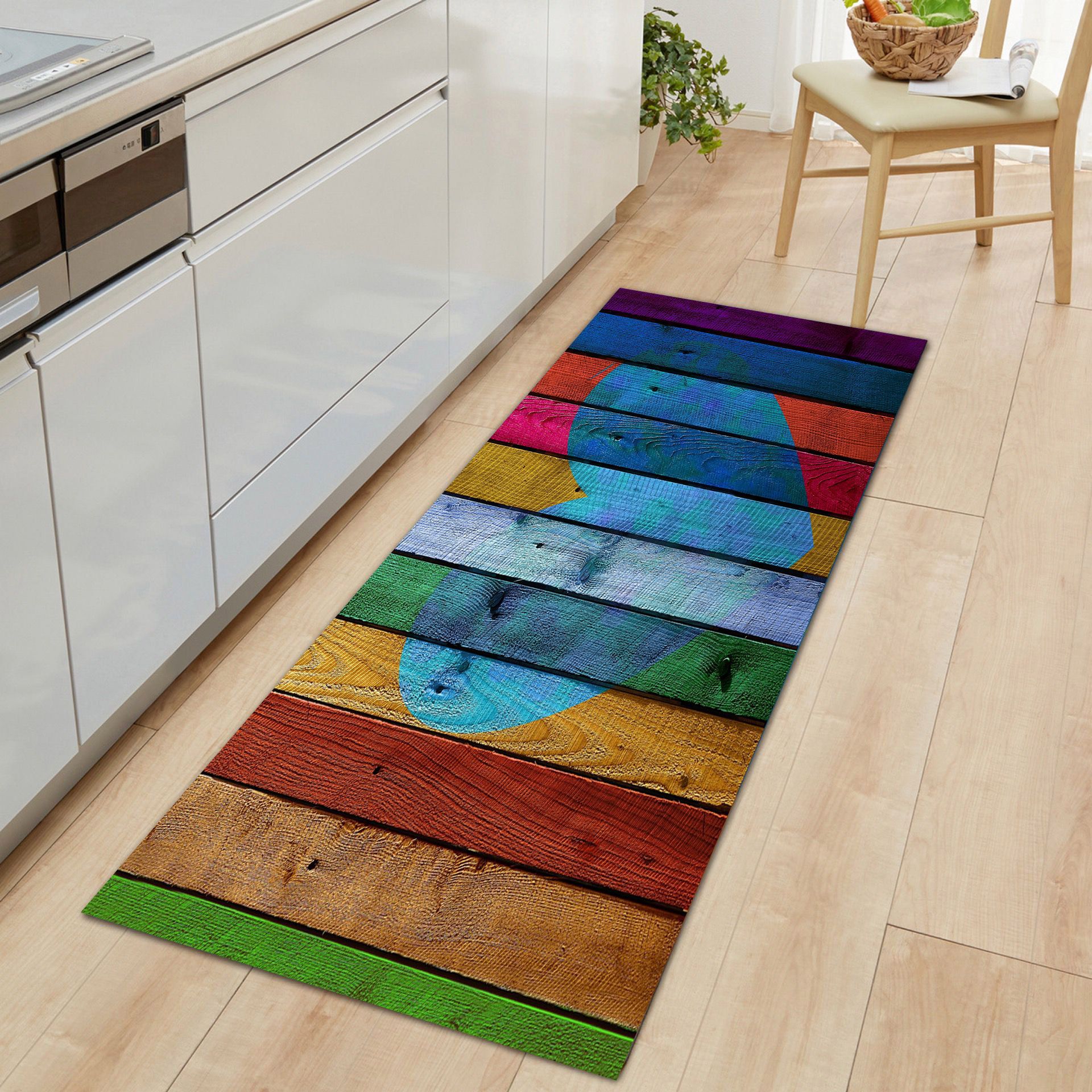 Cross-border personalized color European and American retro wood grain floor mat door non-slip foot mat absorbent home printing foot mat