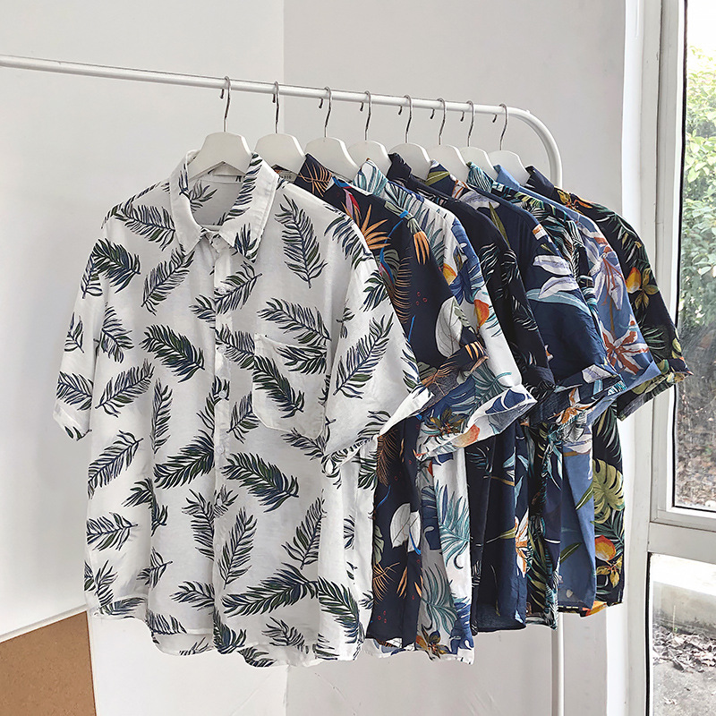 Flower shirt men's short sleeve vetiver Korean style loose summer retro 2019 trendy plus size women's handsome Hawaii
