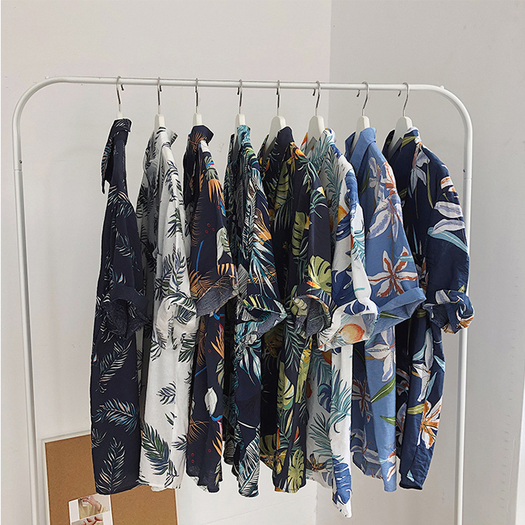 Flower shirt men's short sleeve vetiver Korean style loose summer retro 2019 trendy plus size women's handsome Hawaii
