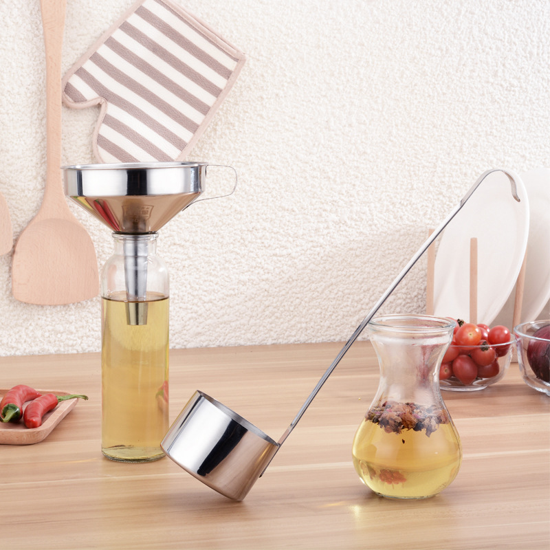 304 Stainless Steel Funnel Thickened Household Oil Drain Kitchen Gadgets Supplies Wine Drain Filter Large and Small Set