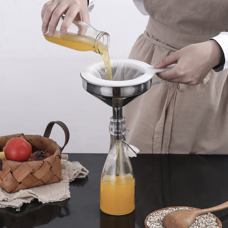 304 Stainless Steel Funnel Thickened Household Oil Drain Kitchen Gadgets Supplies Wine Drain Filter Large and Small Set