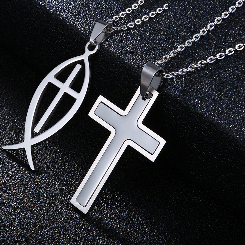 Cross-border cross necklace, stainless steel trendy pendant necklace, unisex accessories, foreign trade supply.