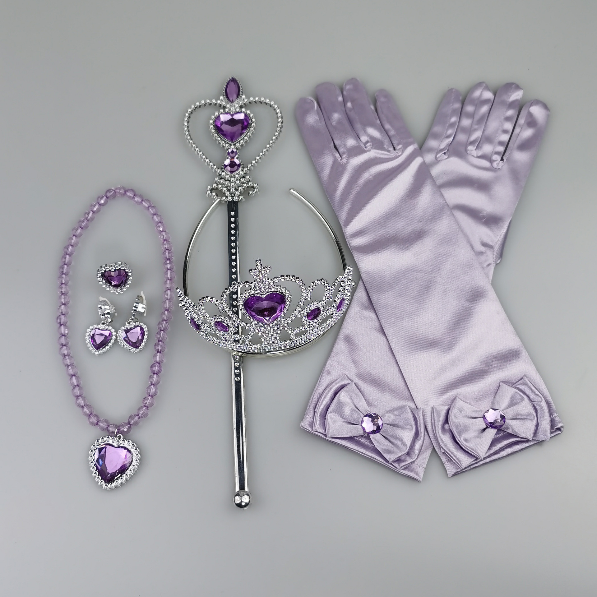 Frozen Princess Dress Accessories Children's Crown Necklace Earrings Fairy Stick Gloves Hair Accessories Set