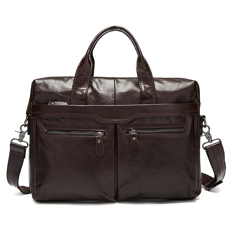 Marent Men's Business Bag Shoulder Bag Genuine Leather Portable Briefcase Men's Business Men's Bag Cowhide Shoulder Crossbody Bag