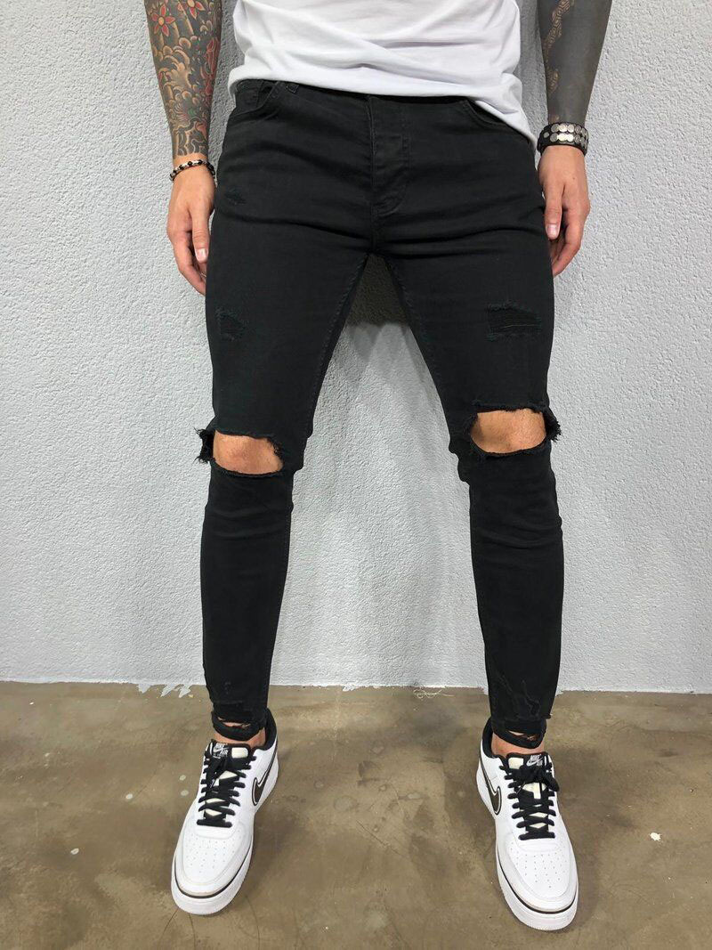 2020 Cross-border European and American Men's Ripped Elastic Leg Jeans Ripped New Jeans Elastic New