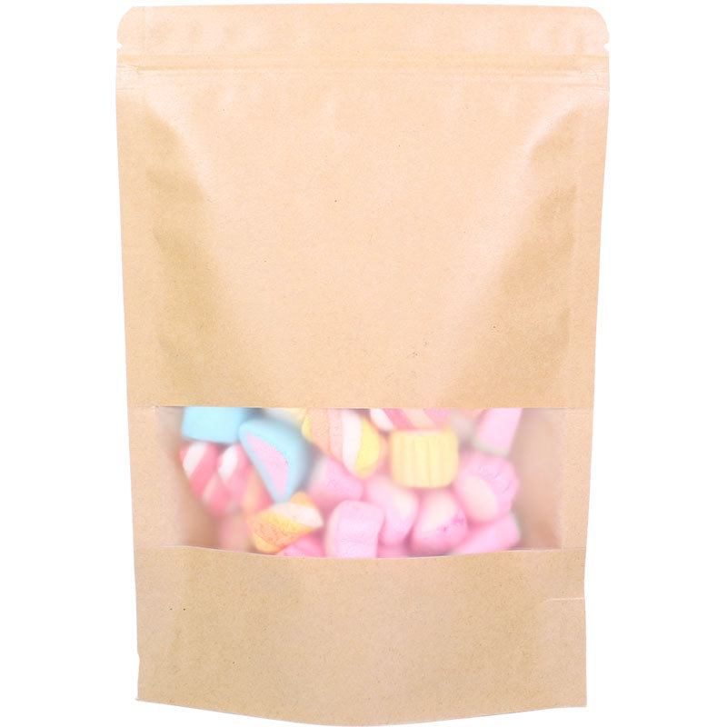 self-standing-matte-window-kraft-paper-zipper-bag-waterproof-moisture-proof-printing-food-packaging-for-beef-dried-fruit-tea