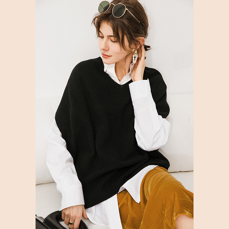 New Korean Style Vest V-neck Sweater Blogger Sense High Hidden Meat Fashion Casual Knitted Loose Vest for Women