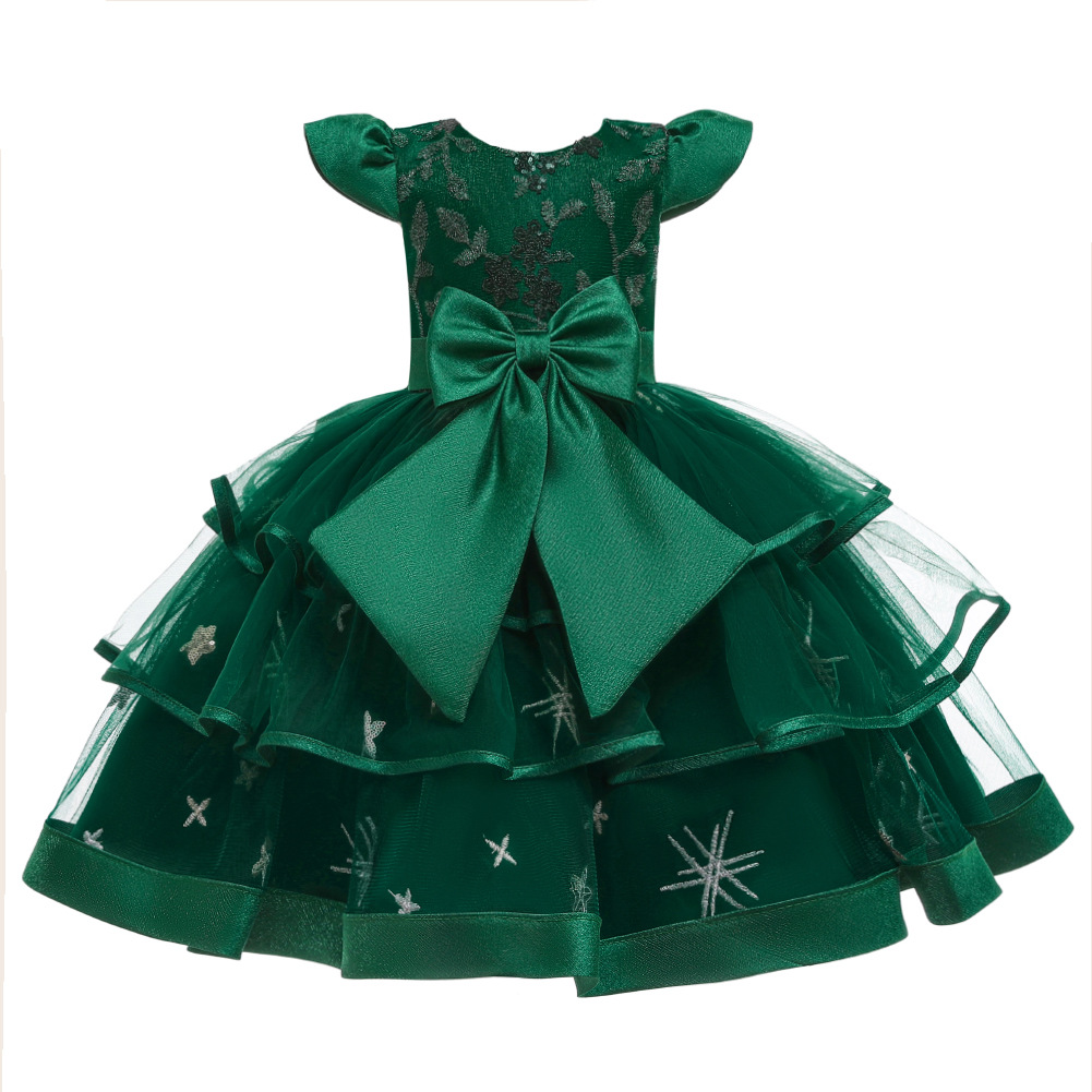 New Children's Dress Girls' Short-sleeved Sequins Princess Fluffy Flower Girl's Wedding Dress High-end Performance Show
