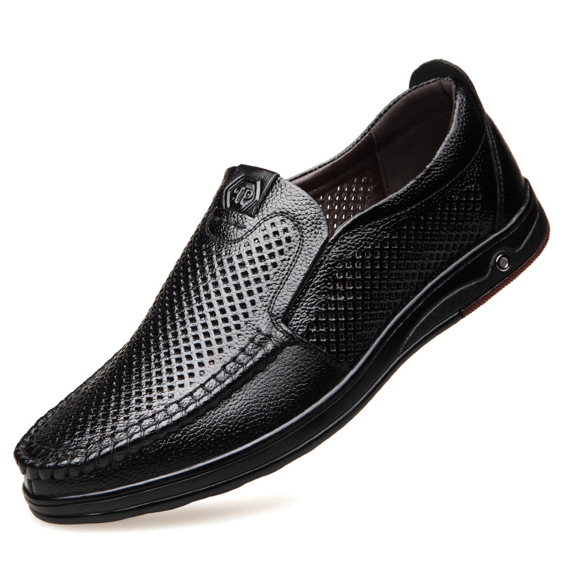 Cross-Border Men's shoes large size genuine leather 45 breathable hollow 46 dad shoes middle-aged and elderly shoes business casual non-slip Bean shoes