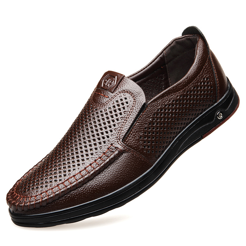 Cross-Border Men's shoes large size genuine leather 45 breathable hollow 46 dad shoes middle-aged and elderly shoes business casual non-slip Bean shoes