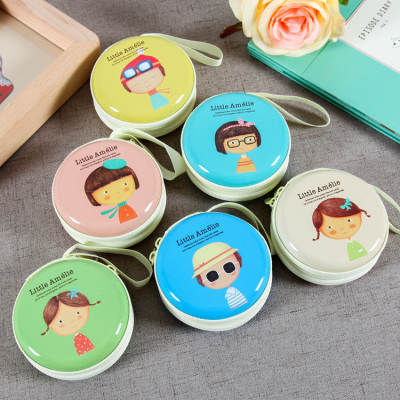 Children's creative cute tinplate coin purse cartoon coin purse earphone cable round zipper storage bag small gift