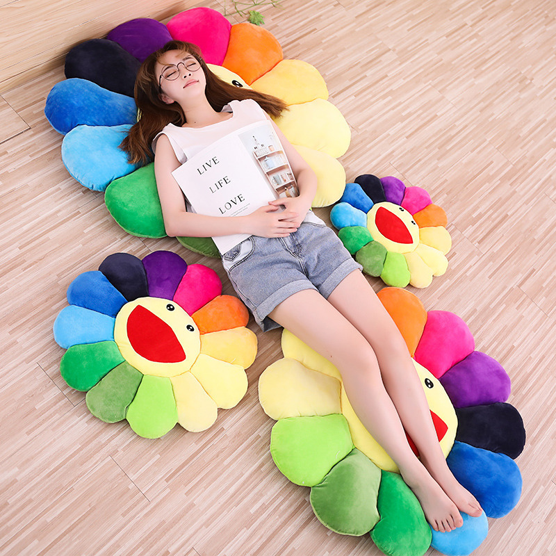 Plush toy colorful smiling face sunflower cushion round cartoon pillow for office and home