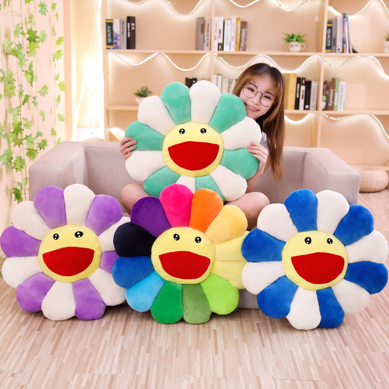 Plush toy colorful smiling face sunflower cushion round cartoon pillow for office and home