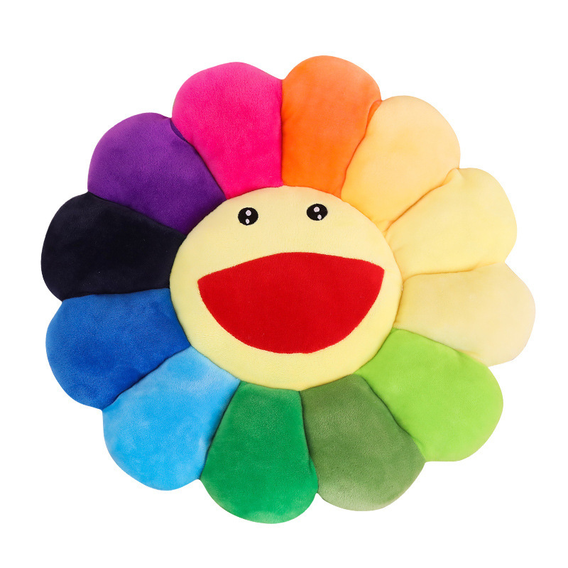 Plush toy colorful smiling face sunflower cushion round cartoon pillow for office and home