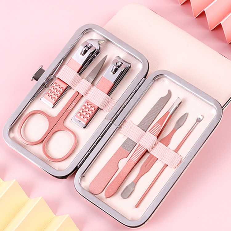 Rose gold chick nose pliers beauty nail art manicure pedicure knife kit nail clippers set 7-piece set of care tools full
