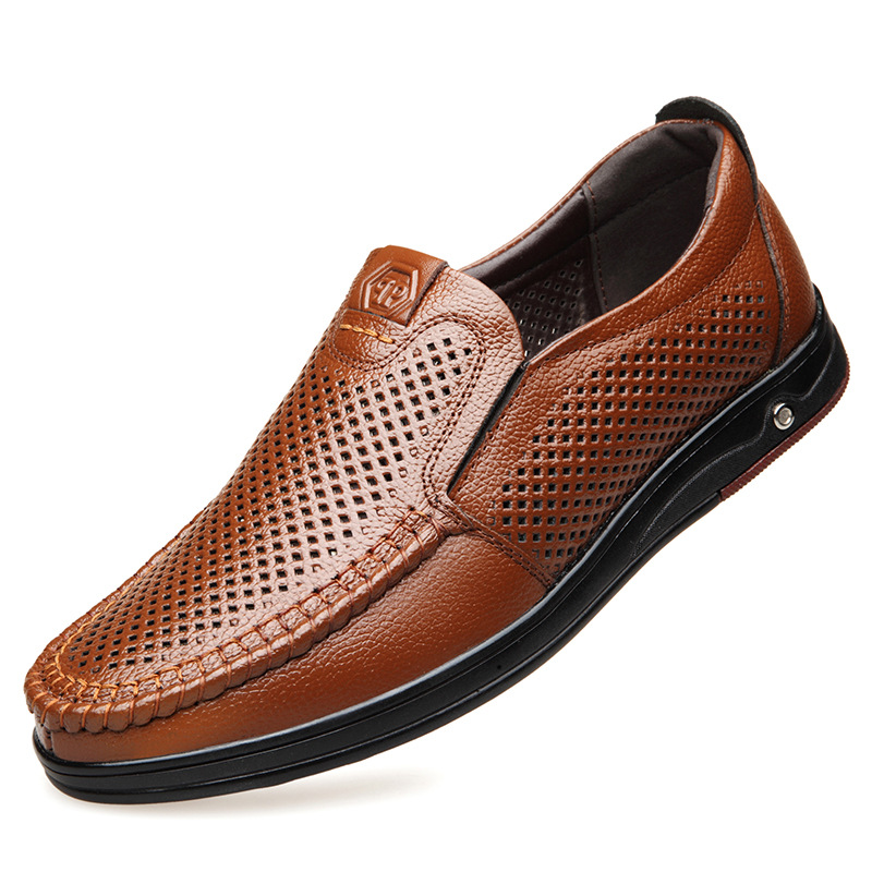 Cross-Border Men's shoes large size genuine leather 45 breathable hollow 46 dad shoes middle-aged and elderly shoes business casual non-slip Bean shoes