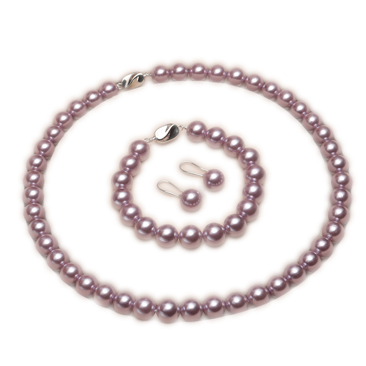 Fashion Elegant Imitation Shell Pearl Jewelry Set Shijia Same Style Round Shell Bead Necklace Bracelet Earrings Three-piece Set