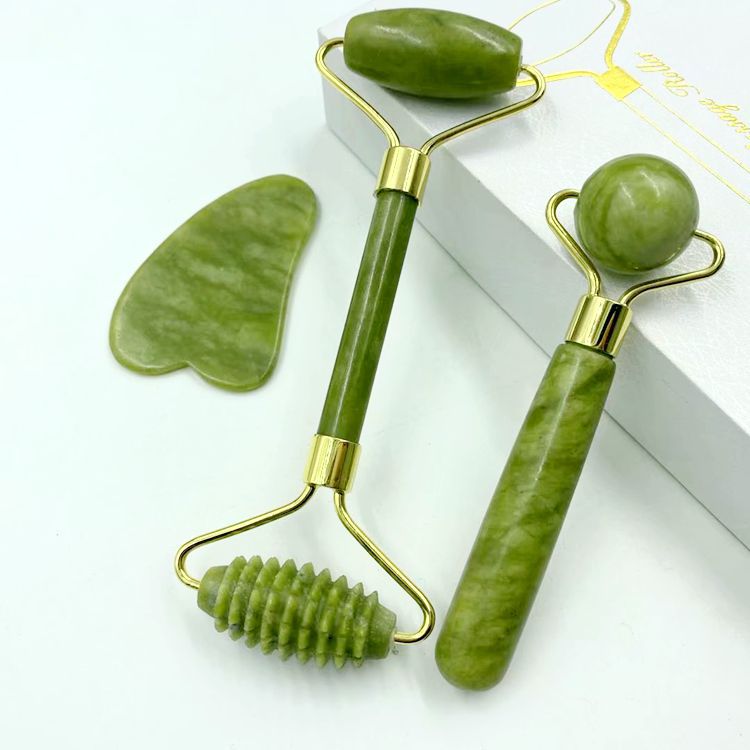 Natural Jade beauty container double-headed jade roller face full set of massage beauty container foreign trade jade wholesale