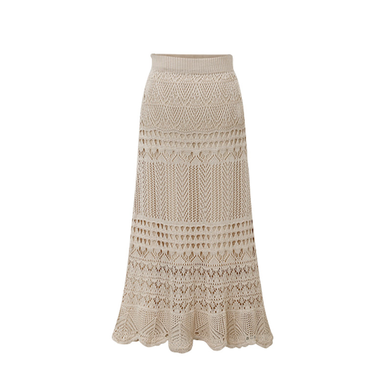 Women's Spring and Autumn high waist loose plus size crocheted hollow-out knitted sheath midi skirt for women 90cm