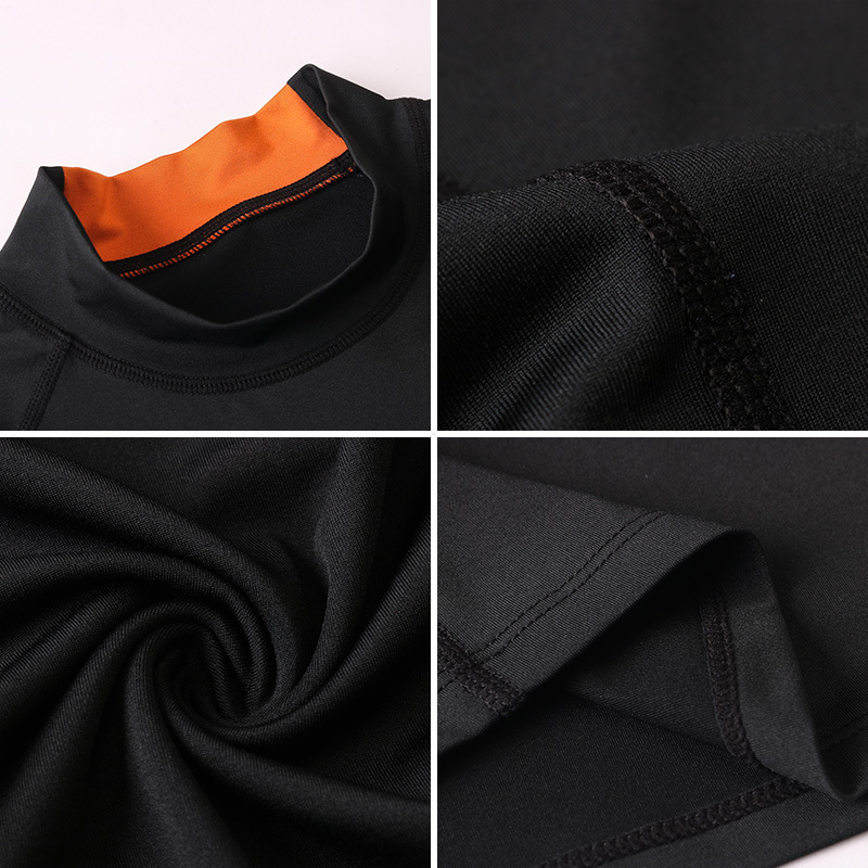 Men's Fitness Long-sleeved High-elastic Tight-fit Quick-drying Clothes Running Training Clothes High Collar Colorblock Sports Top 01506