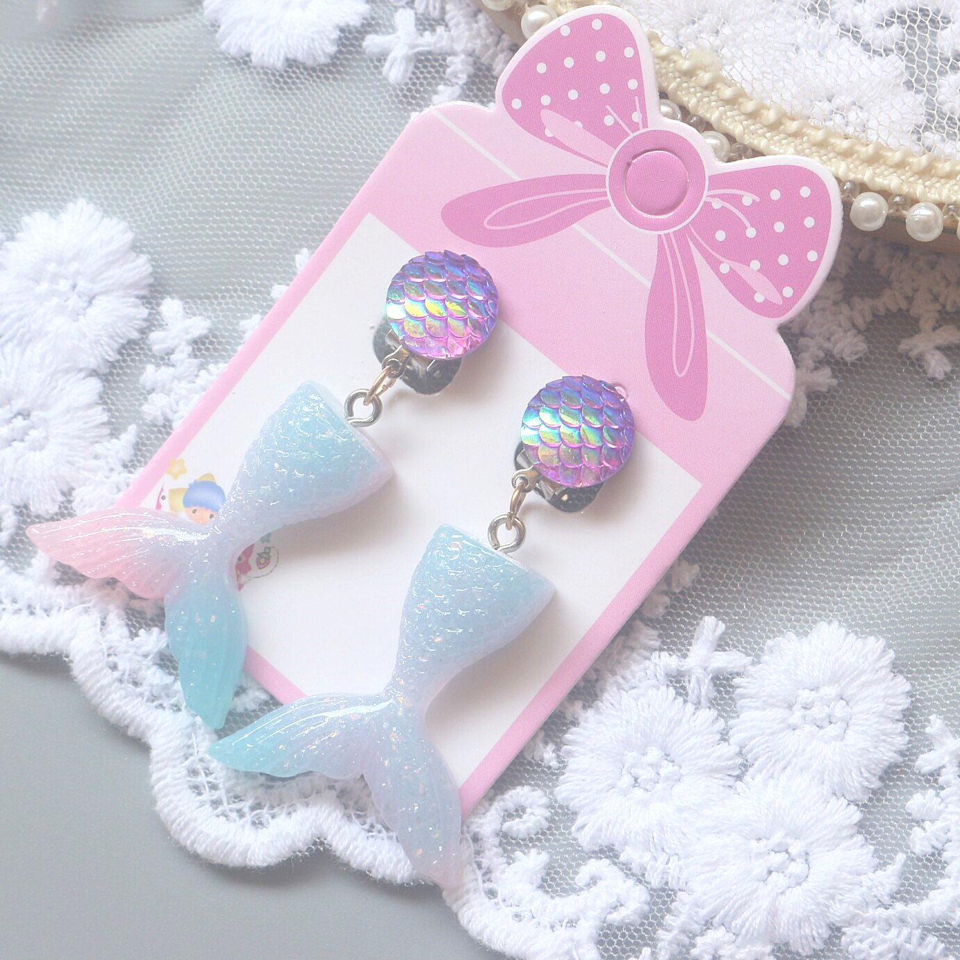 Resin Cartoon Fish Tail Shell Ear Clip Children's Fake Earrings Pendant Earrings Girls' Earrings Girls' Accessories