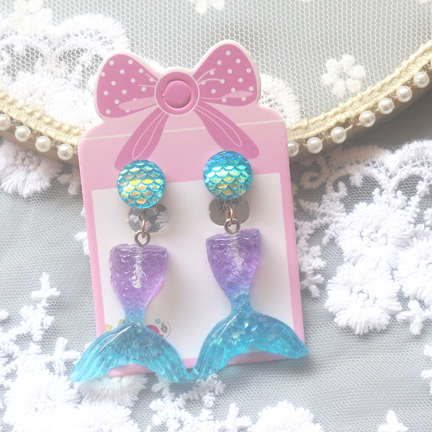Resin Cartoon Fish Tail Shell Ear Clip Children's Fake Earrings Pendant Earrings Girls' Earrings Girls' Accessories