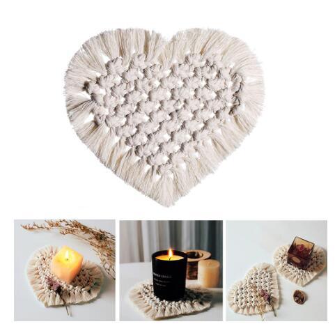 Pure hand-woven Nordic style cotton rope tassel Round Square heart-shaped non-slip heat-insulating bowl mat placemat coaster