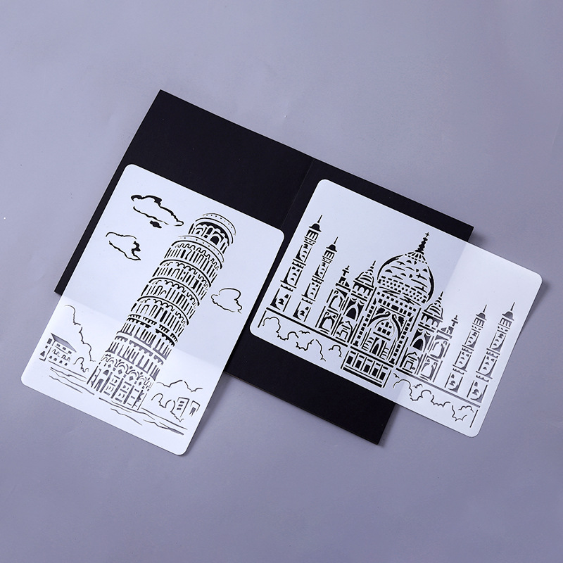Yue Lu/YUELU Creative Architecture Series Painting Template Cross-border Amazon Hollow City A4 Lace Ruler Template