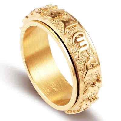 Cross-Border best-selling retro Heart Sutra text six-character mantra rotating stainless steel ring for men and women factory price direct supply