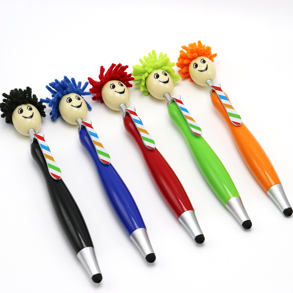 Brush multi-functional cartoon doll ball pen plush mobile phone touch screen wipe advertising gift pen