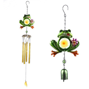 Frog Metal Wrought Iron Wind Bell Glass Painted Hanging Decoration Courtyard Balcony Bell Wind Bell Pipe Decoration Cross-border Spot