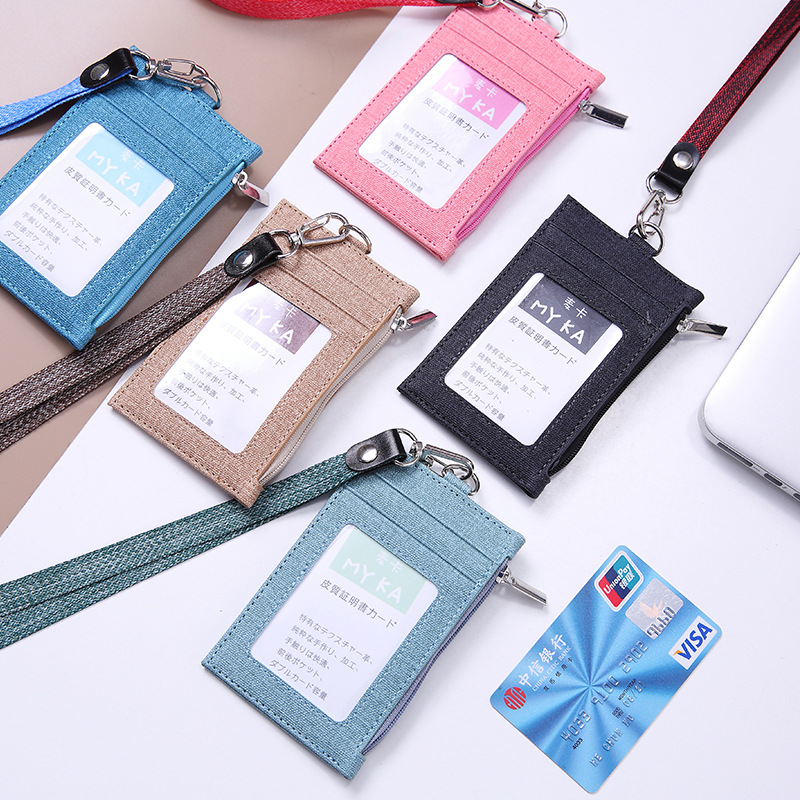 Leap Deer creative leather lanyard ID card holder candy-colored student bus meal card holder work badge hanging neck card holder