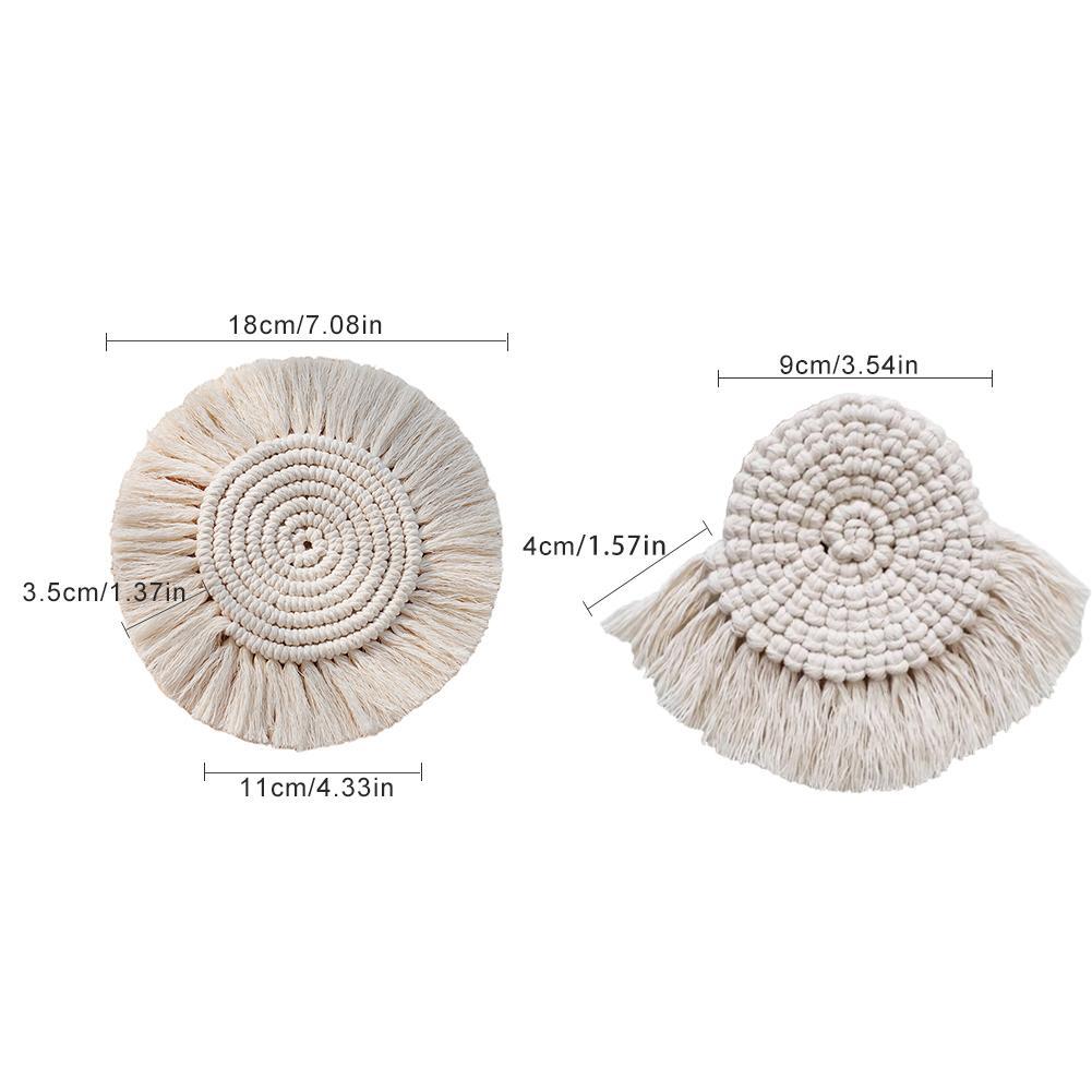 Pure hand-woven Nordic style cotton rope tassel Round Square heart-shaped non-slip heat-insulating bowl mat placemat coaster