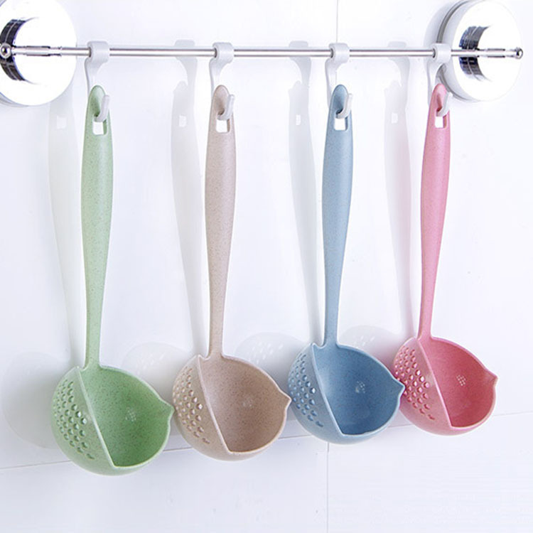 Two-in-one Household Kitchen Soup Spoon Long Handle Plastic Leak Spoon Filter Net Tableware Hot Pot Ladle