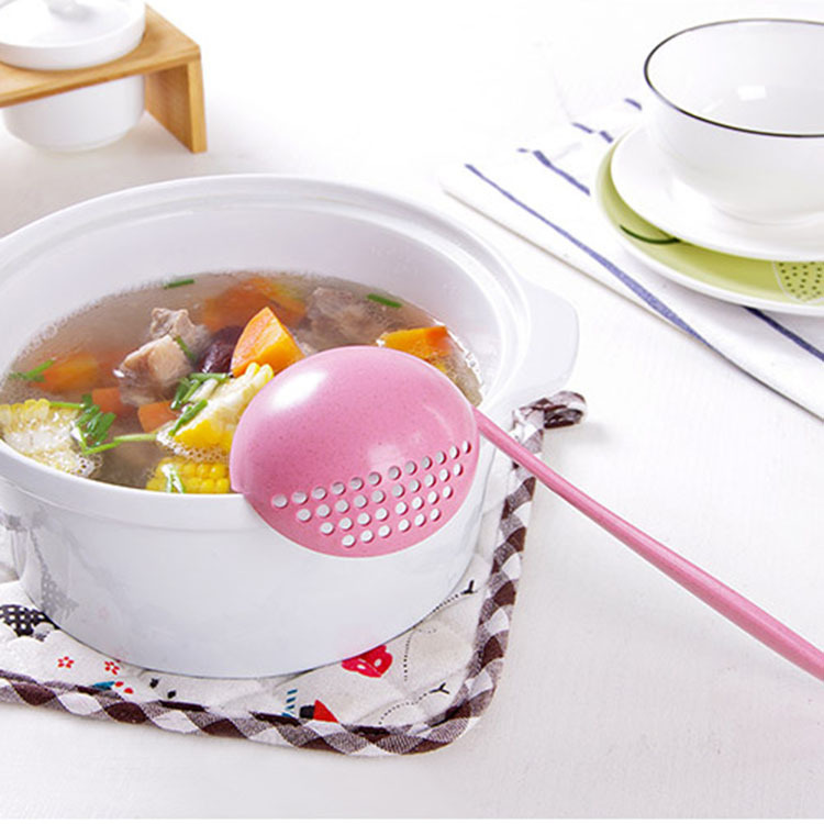 Two-in-one Household Kitchen Soup Spoon Long Handle Plastic Leak Spoon Filter Net Tableware Hot Pot Ladle