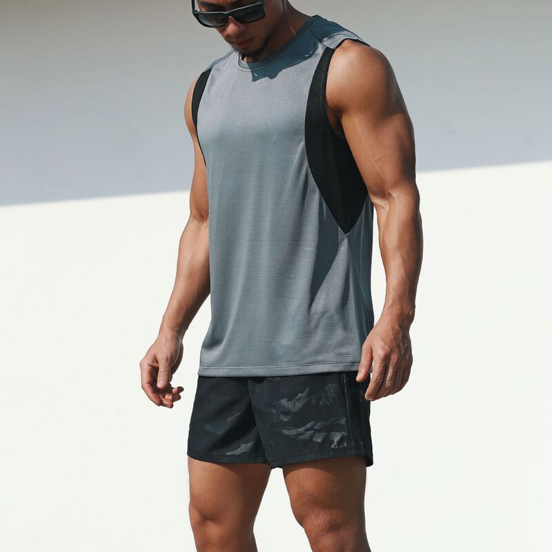 夏の新型速乾ベスト男性のゆったりとした通気性のあるカジュアルなフィットネスの袖なしのシャツのランニングベストメーカーの卸売り|undefined