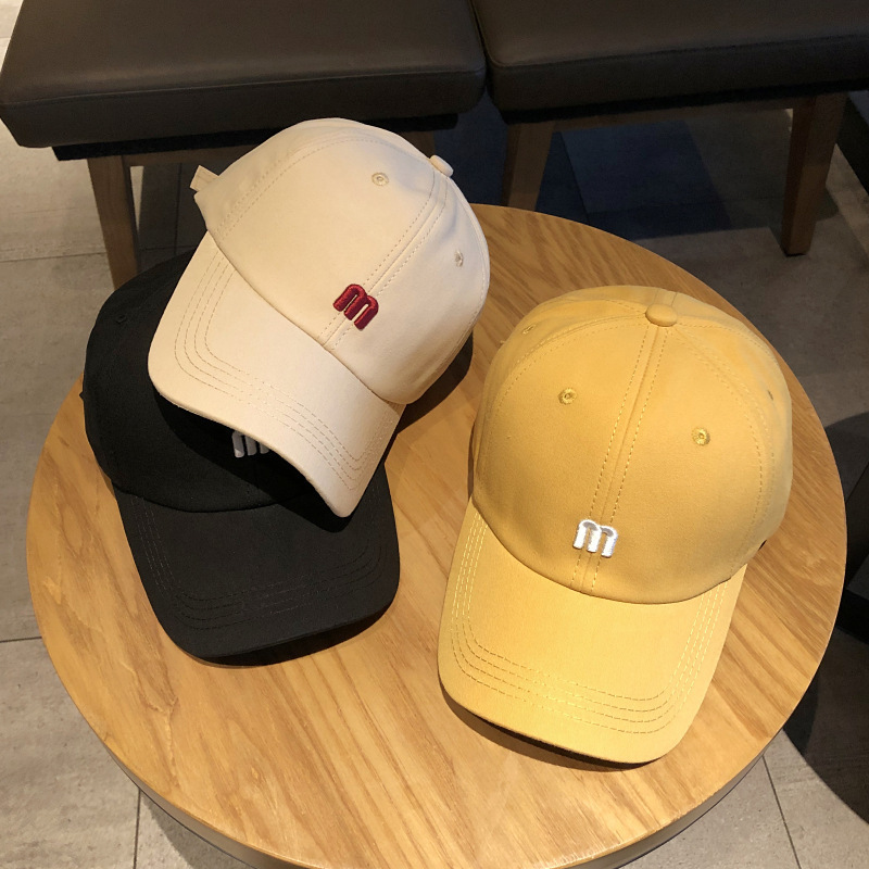 ins Hat Women's Summer Fashion Simple M Letter Embroidered Baseball Cap Men's All-match Curved Cornice Sunshade Hat Korean Style Cap
