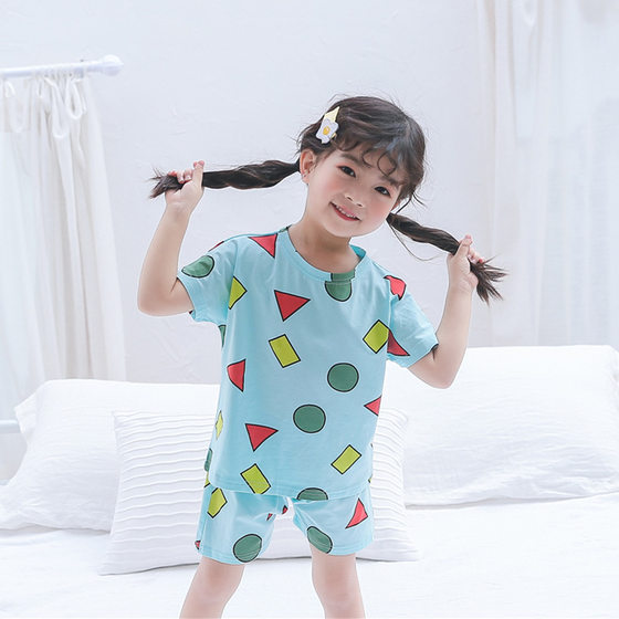 Black Adam Crayon Small New Pajamas Children's Summer Boys' and Girls' Short-sleeved Shorts Suit Family of Three