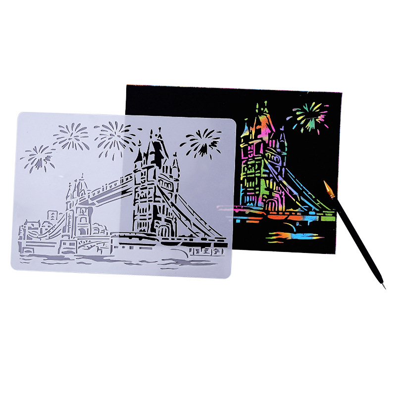 Yue Lu/YUELU Creative Architecture Series Painting Template Cross-border Amazon Hollow City A4 Lace Ruler Template