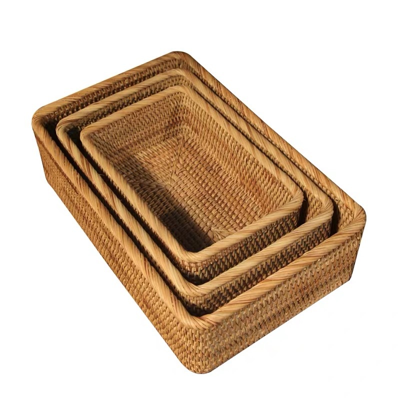 Vietnam Autumn Rattan Weaving Basket Storage Basket Fruit Bread Blue Woven Snacks Rectangular Household Japanese Desktop Basket