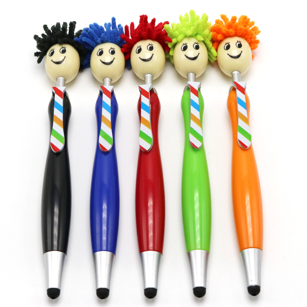 Brush multi-functional cartoon doll ball pen plush mobile phone touch screen wipe advertising gift pen