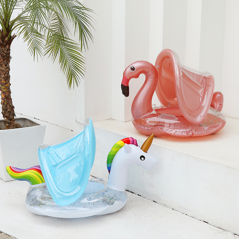 Spot supply ins inflatable with awning sequins unicorn Firebird seat ring children swimming ring seat ring