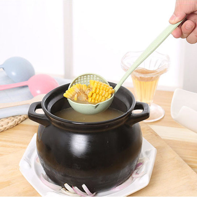 Two-in-one Household Kitchen Soup Spoon Long Handle Plastic Leak Spoon Filter Net Tableware Hot Pot Ladle