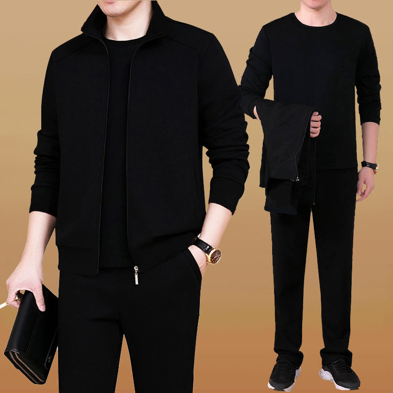 Middle-aged and Elderly Sports suit Men's plus size and Dad Clothes Spring and Autumn Middle-aged Casual Sweatshirt Sportswear Two-piece Set